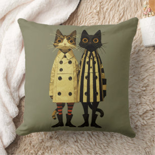 Fashion Felines – Quirky Cat in Coats & Boots Cushion