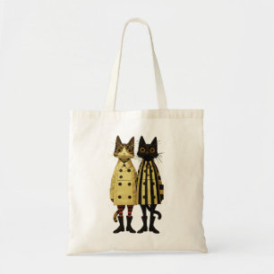 Fashion Felines – Quirky Cat in Coats & Boots Tote Bag
