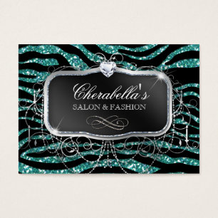 Fashion Gift Card Salon Zebra Glitter Silver Teal