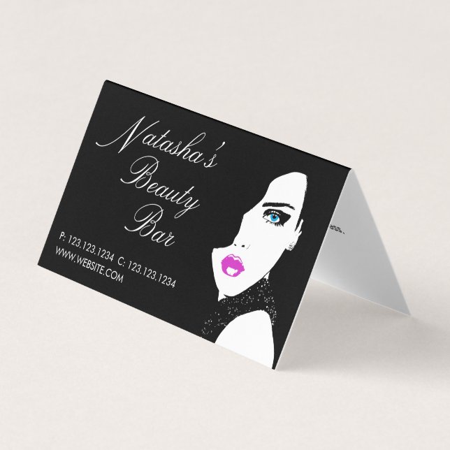 Fashion Girl Black Pink Beauty Bar Business Card (Front)