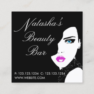 Fashion Girl Black Pink Beauty Bar Square Business Card