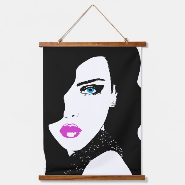 Fashion Girl Black Pink Blue Hanging Tapestry (Front)