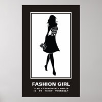 Fashion girl black white leopard print poster