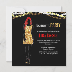 Fashion Girl Dress Lights Bachelorette Invite