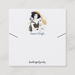 Fashion Girl in Blue & Gold Necklace Display Square Business Card