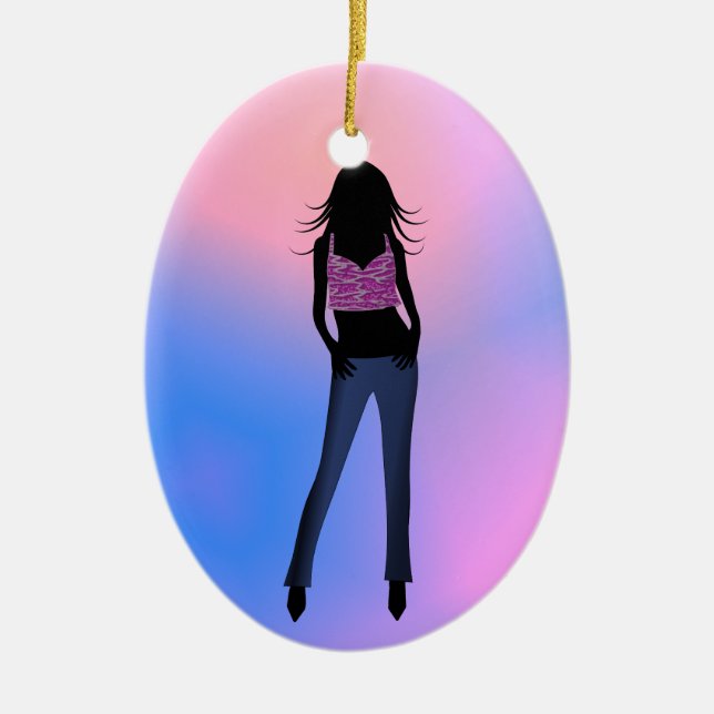 Fashion Girl in Blue Jeans Standard Oval Ornament (Front)