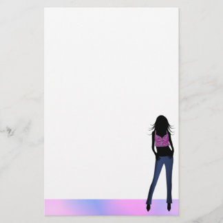 Fashion Girl in Blue Jeans Stationery Writing Pape