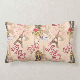 Fashion Girl in Paris Pattern Lumbar Cushion