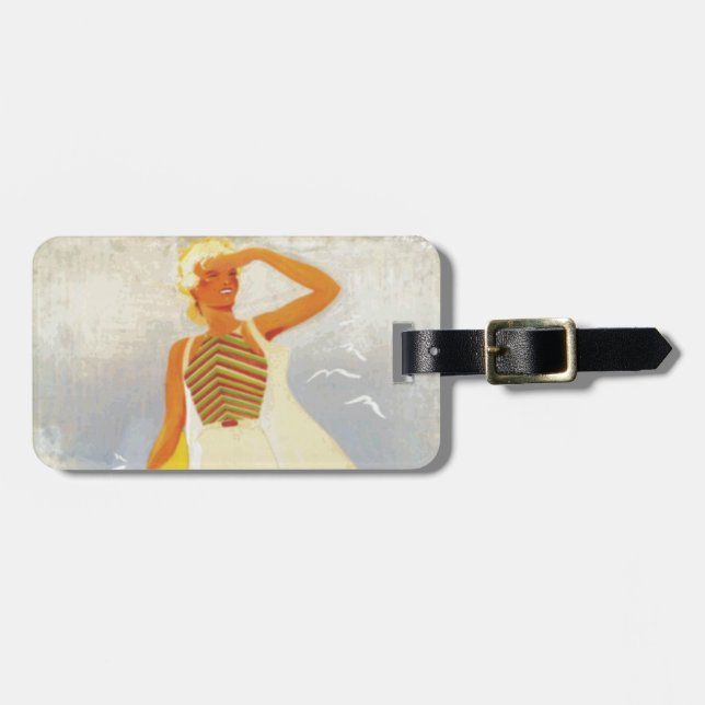Fashion Girl Monte Carlo Beach Travel Luggage Tag (Front Horizontal)