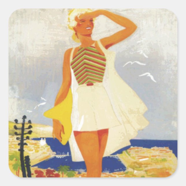 Fashion Girl Monte Carlo Beach Travel Square Sticker (Front)