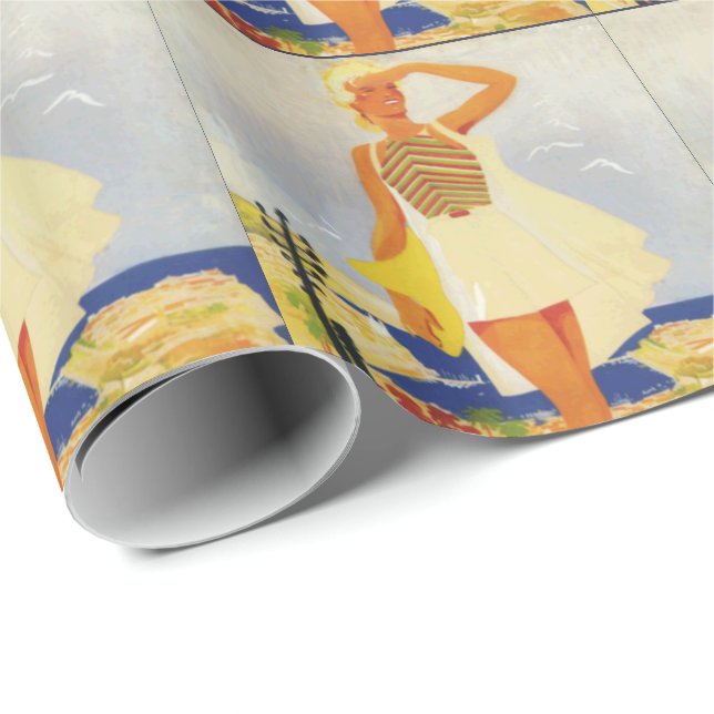 Fashion Girl Monte Carlo Beach Travel Wrapping Paper (Roll Corner)