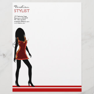 Fashion Girls in Red Dress Letterhead Template