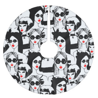 Fashion girls, model, sunglasses, vintage pattern. brushed polyester tree skirt