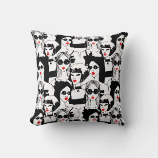Fashion girls, model, sunglasses, vintage pattern. cushion