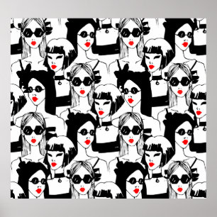 Fashion girls, model, sunglasses, vintage pattern. poster