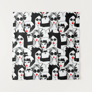 Fashion girls, model, sunglasses, vintage pattern. tapestry