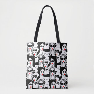 Fashion girls, model, sunglasses, vintage pattern. tote bag