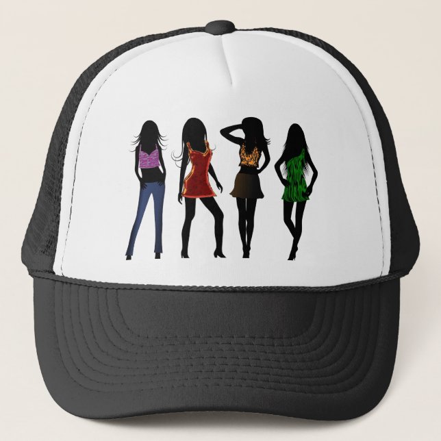 Fashion Girls Models Posing in Stylish Dresses Trucker Hat (Front)