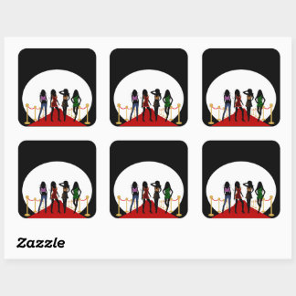Fashion Girls on the Red Carpet Square Stickers
