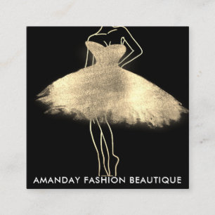 Fashion Golden Dress Logo QR Stylist Body Boutique Square Business Card