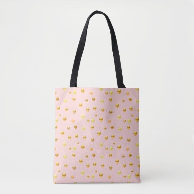 Fashion Golden Polka Dots on Pink Tote Bag (Front)