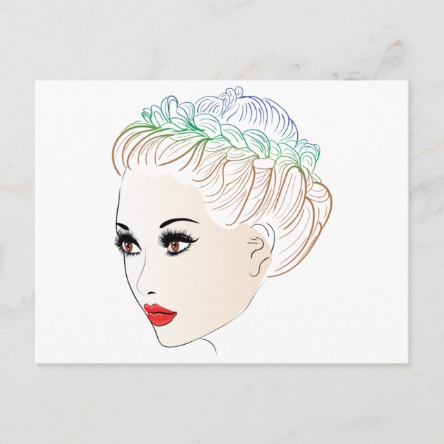Fashion Hairstyles Lineart 2 Postcard (Front)