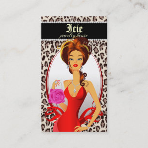 Fashion Handbag Business Card Red Leopard Beige