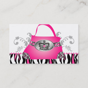 Fashion Handbag Crown Purse Pink Zebra Floral Business Card