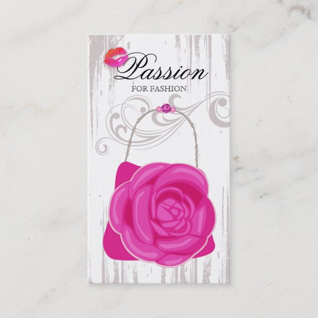 Fashion Handbag Rose Purse Pink Grunge Business Card (Front)