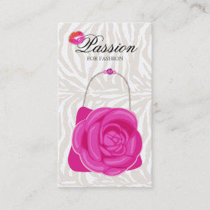 Fashion Handbag Rose Purse Pink Zebra Business Card