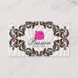 Fashion Handbag Rose Purse Pink Zebra Frame Business Card
