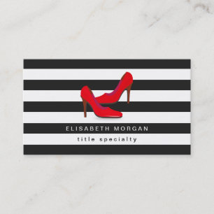 Fashion Hot Red High Heels Shoes - Classic Stripes Business Card