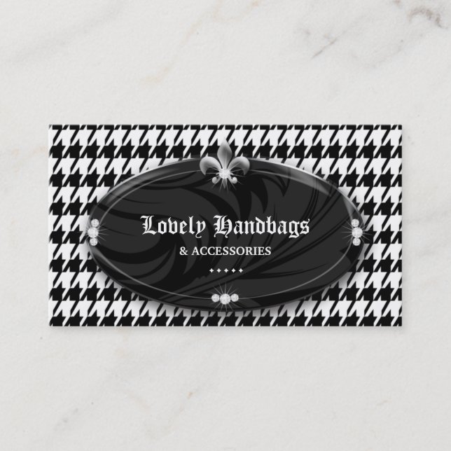 Fashion Houndstooth Fleur de lis Jewellery Silver Business Card (Front)