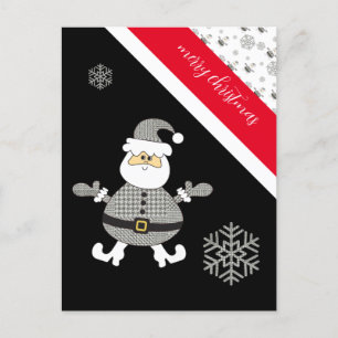 Fashion Houndstooth Plaid Santa With The Snowflake Postcard