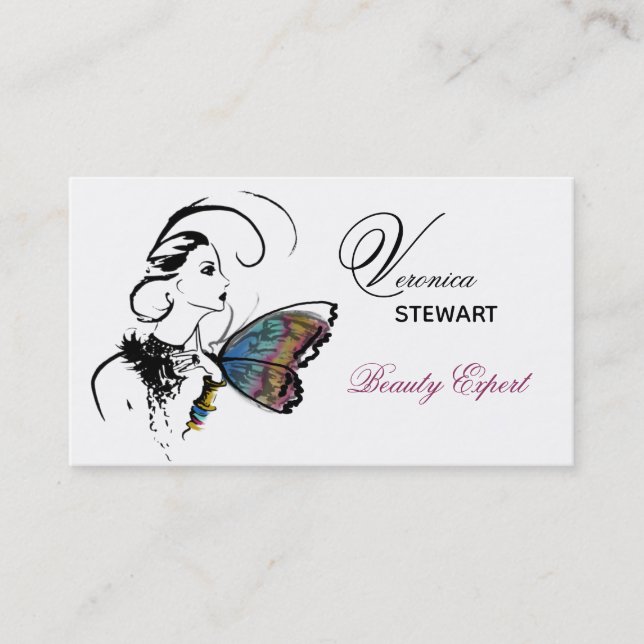 Fashion Illustration Beauty Business Butterfly Business Card (Front)