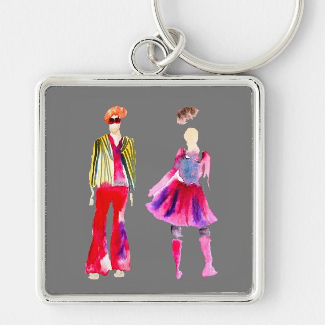 Fashion illustration figures art watercolor key ring (Front)