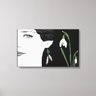 Fashion illustration girl in pearl earring floral  canvas print