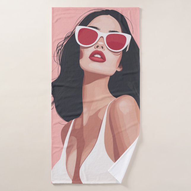 Fashion Illustration Stylish Woman With Sunglasses Bath Towel Set (Bath Towel)