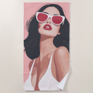 Fashion Illustration Stylish Woman With Sunglasses Beach Towel