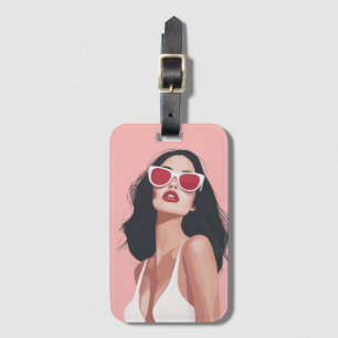 Fashion Illustration Stylish Woman With Sunglasses Luggage Tag