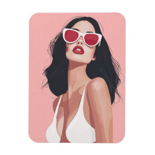 Fashion Illustration Stylish Woman With Sunglasses Magnet