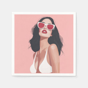 Fashion Illustration Stylish Woman With Sunglasses Napkin