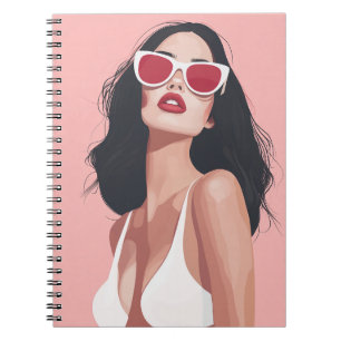 Fashion Illustration Stylish Woman With Sunglasses Notebook