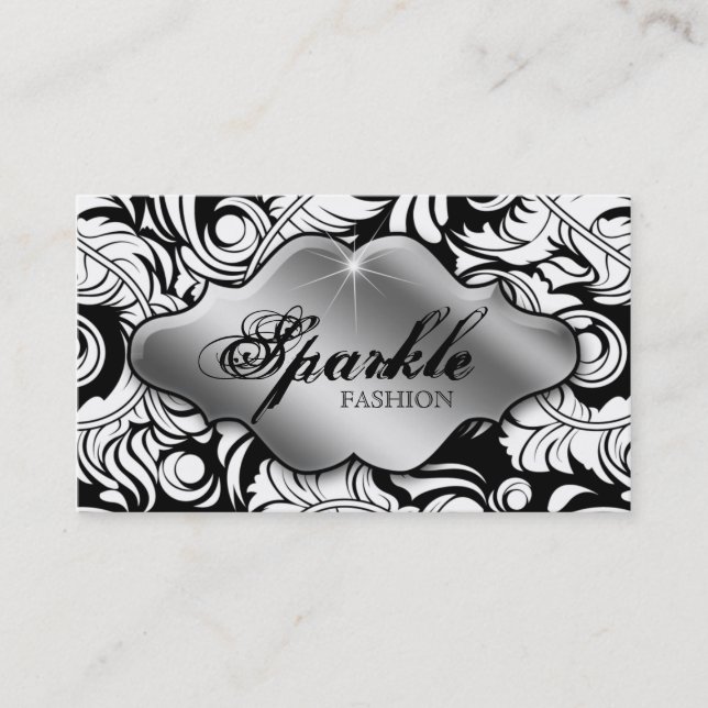 Fashion Jewellery Business Cards Leaf Swirl Silver (Front)