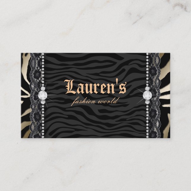 Fashion Jewellery Lace Zebra Leopard Modern Gold Business Card (Front)