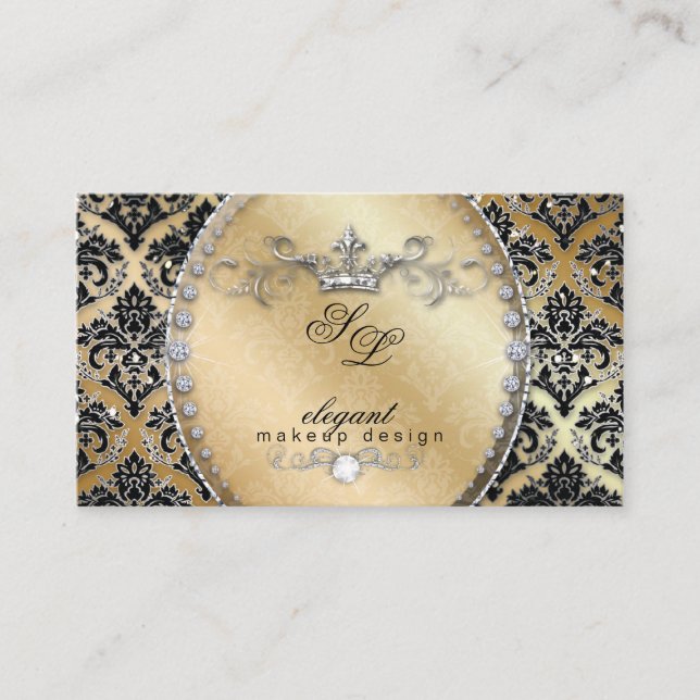 Fashion Jewellery Makeup Artist Damask Crown Cool Business Card (Front)