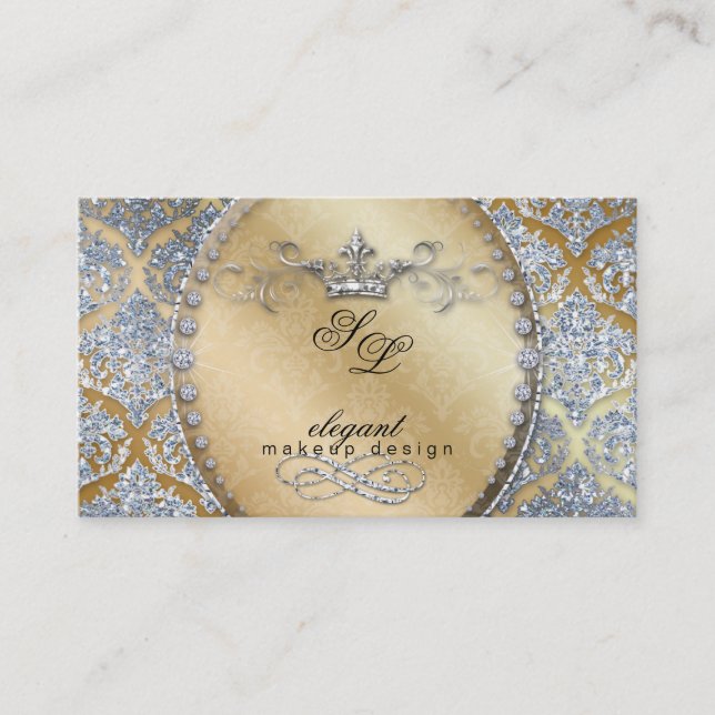 Fashion Jewellery Makeup Artist Damask Crown Cool Business Card (Front)