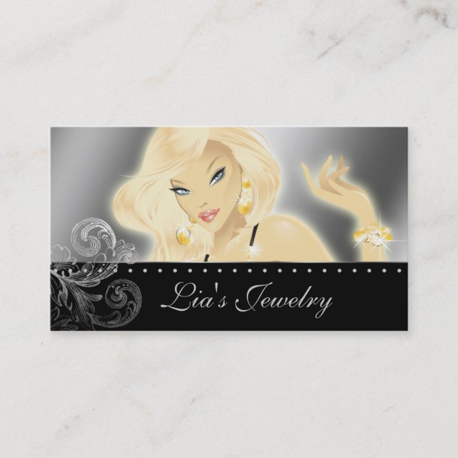 Fashion Jewellery Pretty Blonde Woman Silver Business Card (Front)