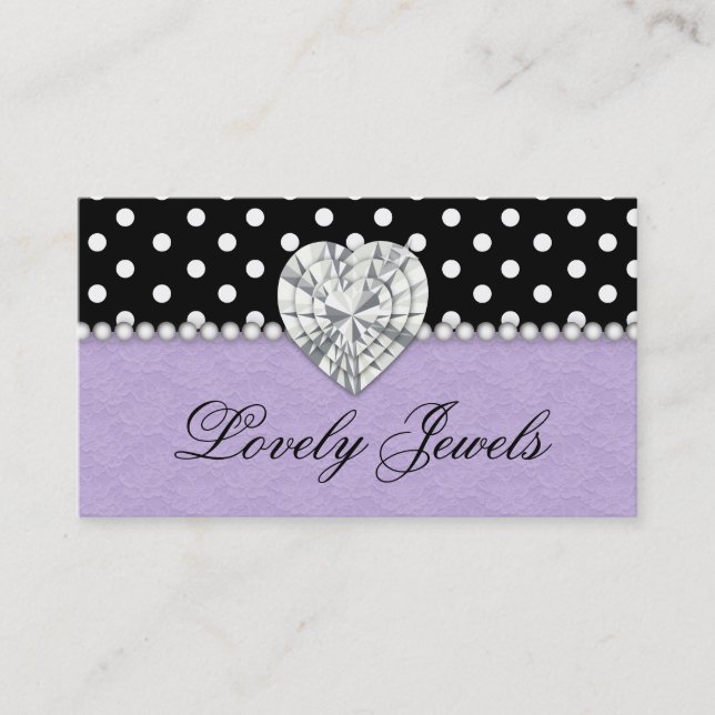 Fashion Jewels n Pearls Dots Lace Purple Business Card (Front)