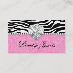 Fashion Jewels n Pearls leopard Zebra Lace Pink Business Card